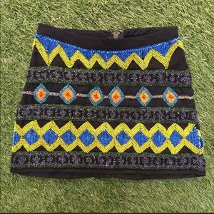 Topshop | Beaded Sequin Aztec Print Skirt